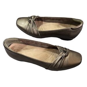 Clarks Artisan Bronze Leather Candra Gleam Slip On Ballet Flats Comfortable